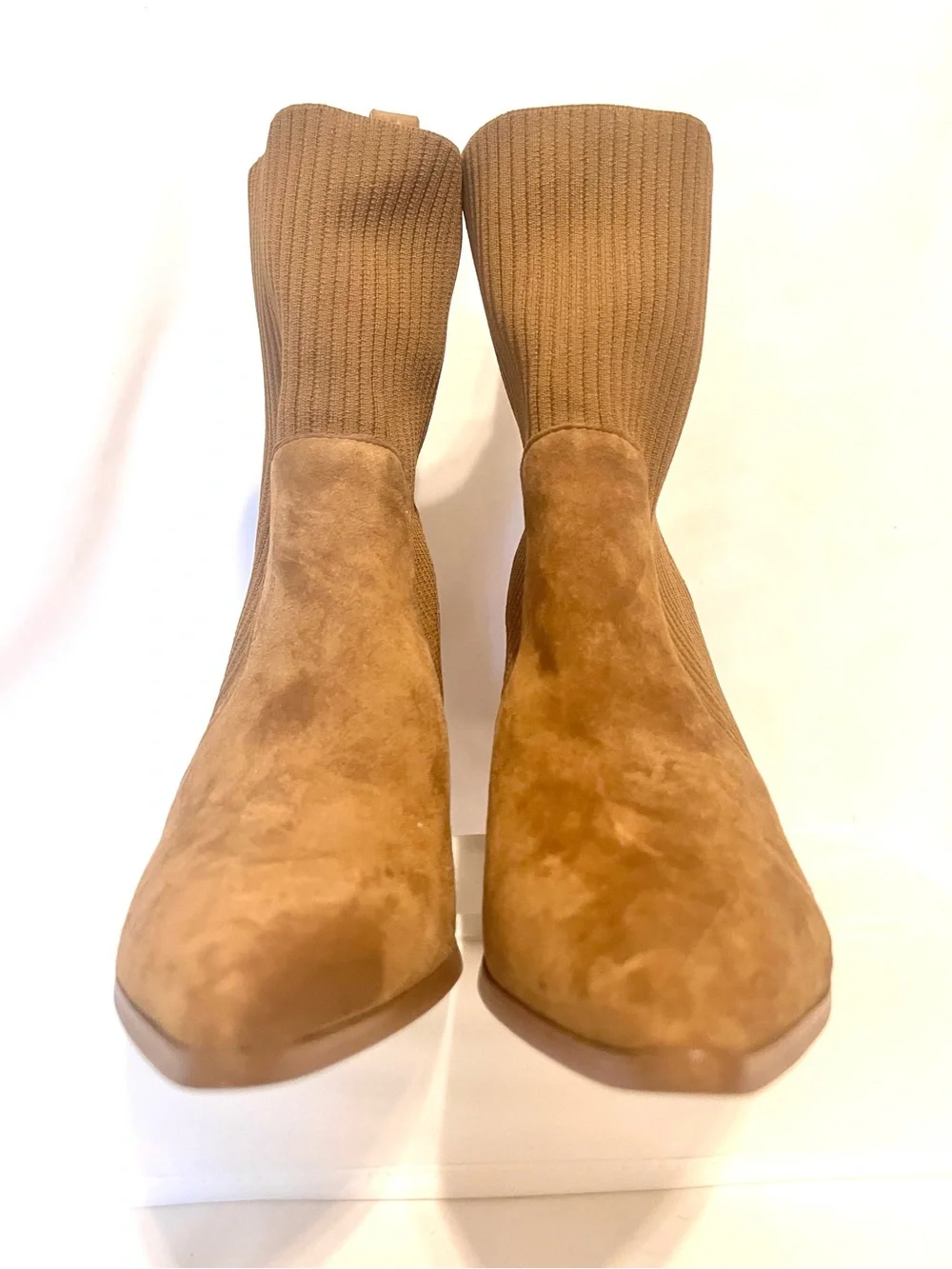 Steve Madden Teca Pointy Toe Leather Suede Ribbed Stretch Sock Ankle Boots-Sz. 6